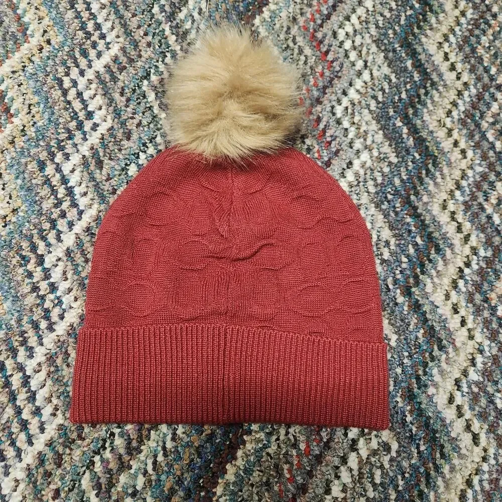 Coach Women's Burgundy  Beanie - Picture 2 of 4